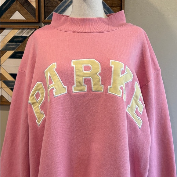 PARKE Summerland Heritage Varsity Mockneck Conch Pink / Peel Yellow size L/XL - Picture 3 of 10